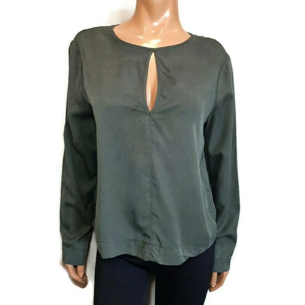 JUNE & HUDSON Tencel Keyhole Long Sleeve Top Womens Size Large Blouse